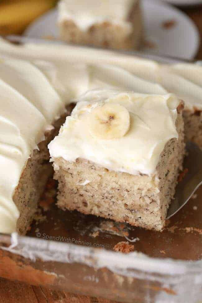 Banana Cake being served out of cake pan