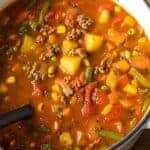 Hamburger Soup in a pot with a ladle