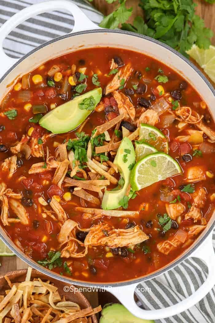 tortilla chicken soup in pot