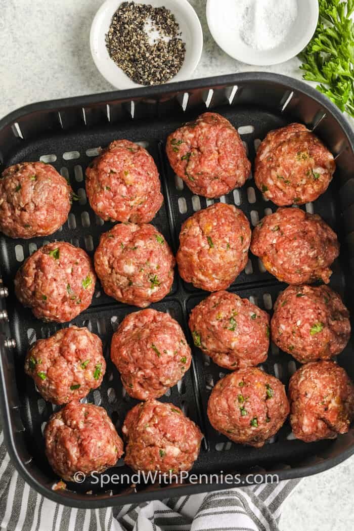 Air Fryer Meatballs in the air fryer before cooking