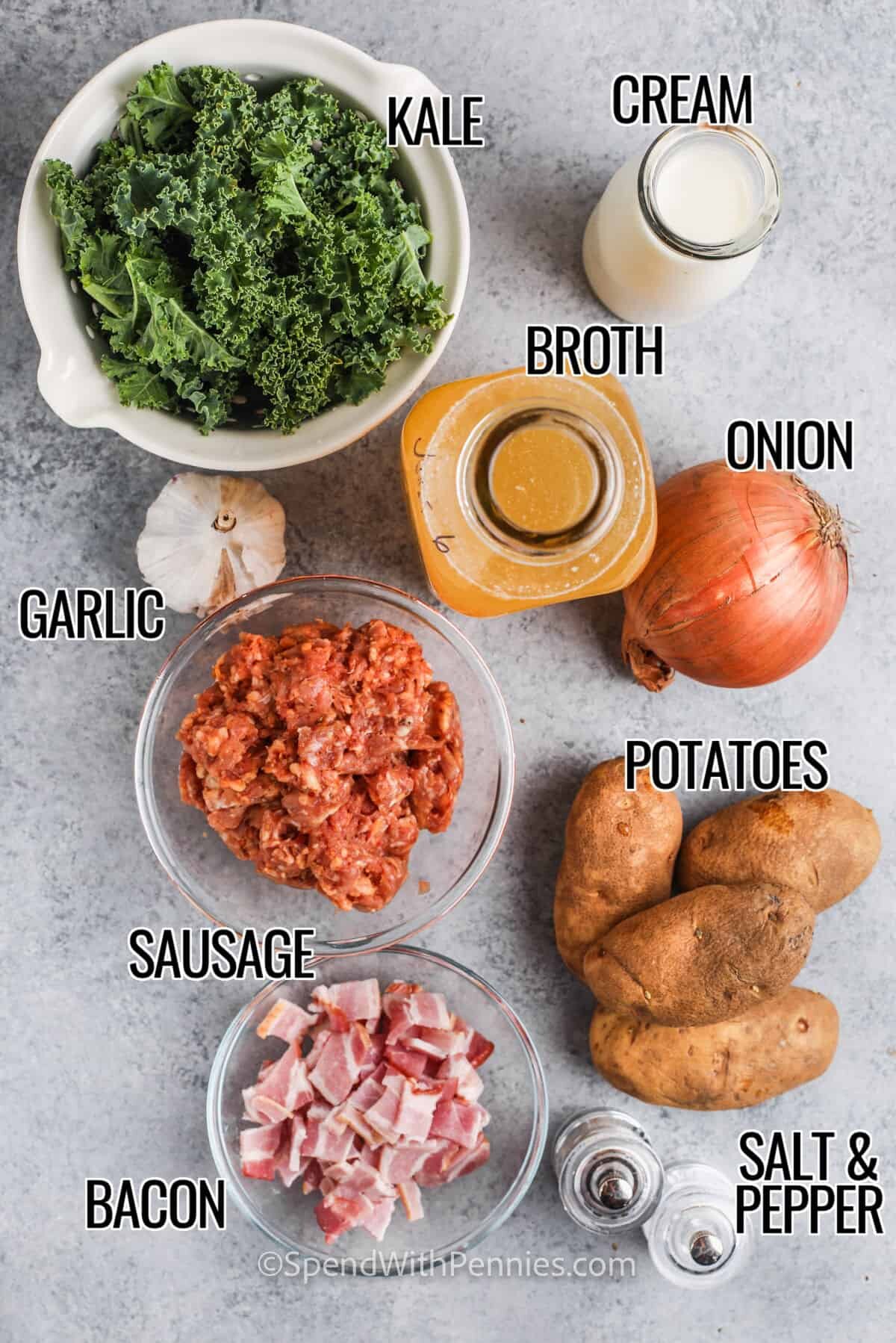 ingredients to make Zuppa Toscana with labels