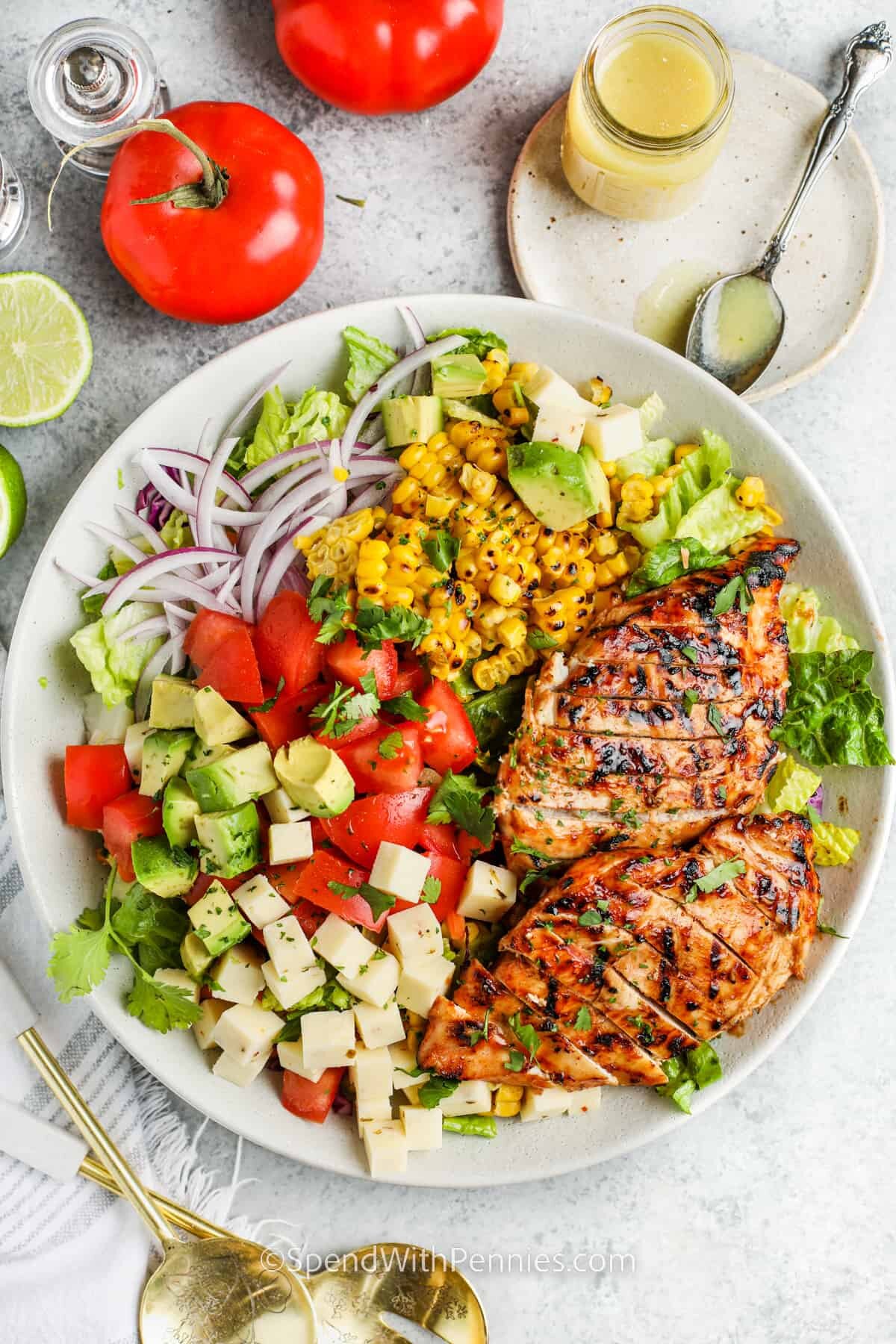 top view of plated Grilled Chicken Salad