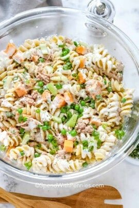 bowl of Creamy Tuna Pasta Salad