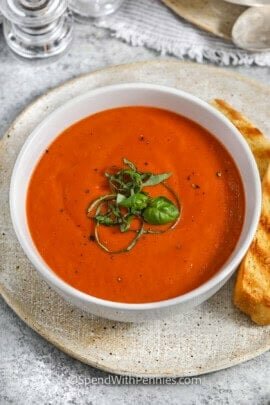 plated Tomato Bisque with basil