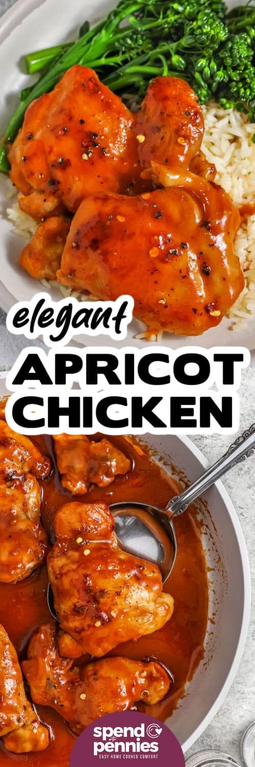 Apricot Chicken in the pan and plated with a title